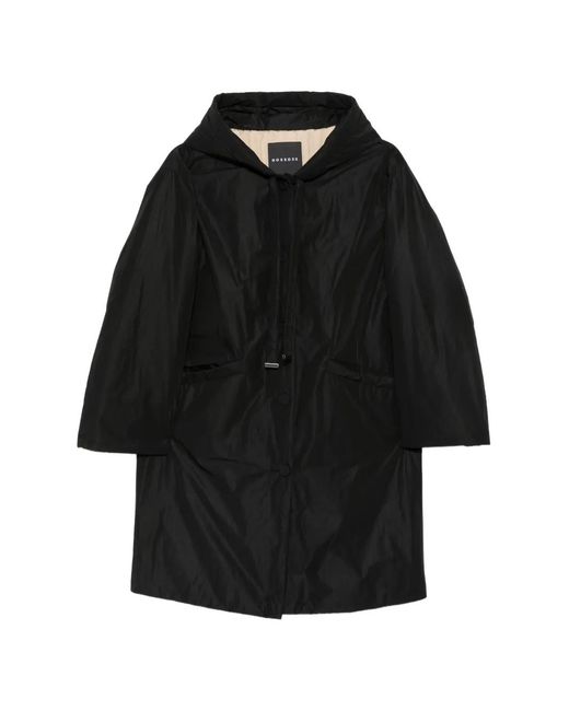 ROSSO35 Black Hooded Button-Fastening Jacket