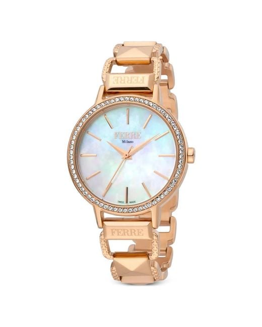 Ferré Metallic Classic Crystal-Embellished 34Mm Watch
