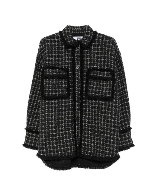 MSGM Black Bouclé Frayed-Edge Shirt