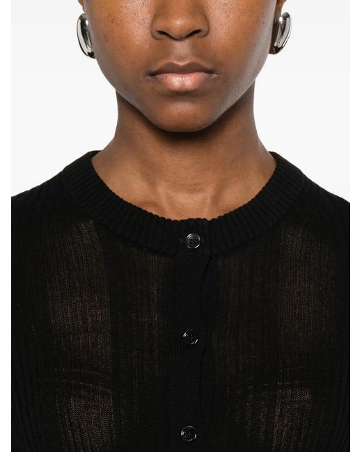 Bompard Black Ribbed Button-Fastening Cardigan