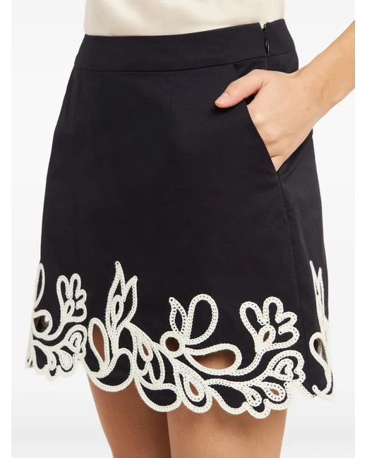 Cinq À Sept Blue Bonnie Paisley-Embroidered Skort