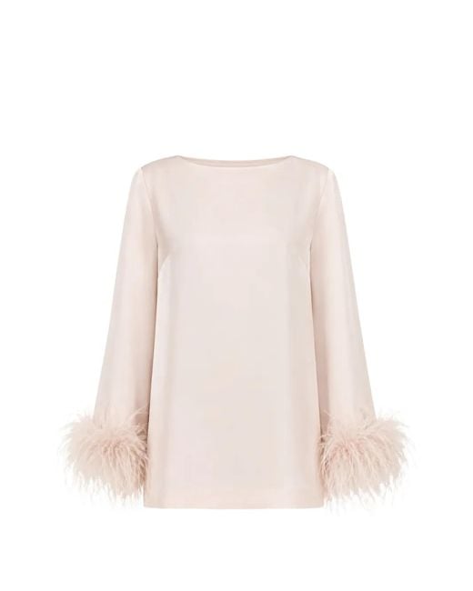 Twinset Pink Feather-Trim Long-Sleeve Blouse
