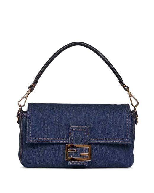 Fendi Blue Baguette Reversible Denim Shoulder Bag