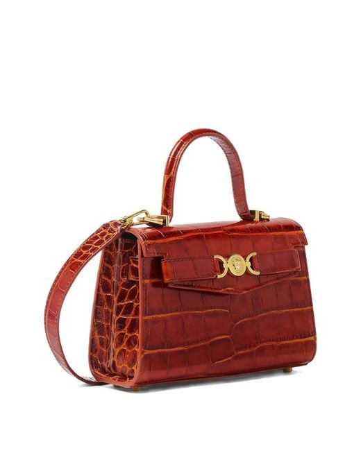 Versace Red Small Croc-Effect Tote Bag