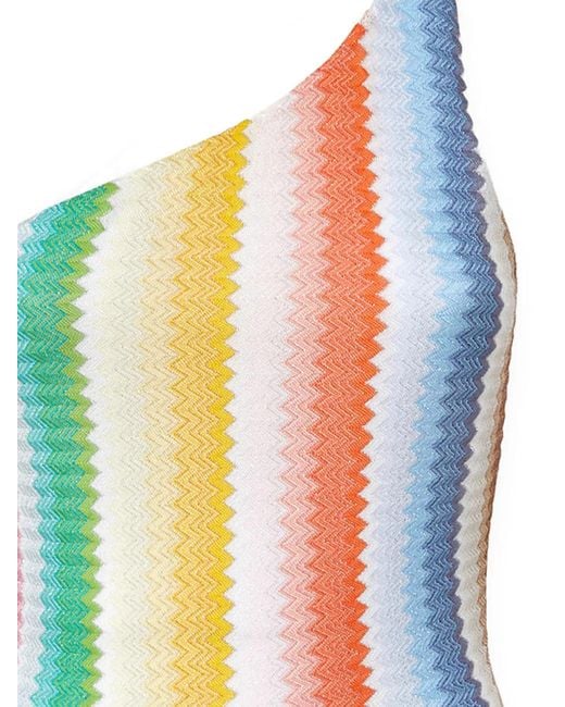Missoni White Striped One-Shoulder Swimsuit