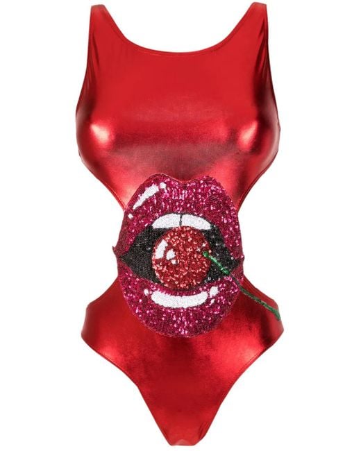 Brigitte Bardot Red Carnaval/Festival Boca Sequin-Embellished One-Piece