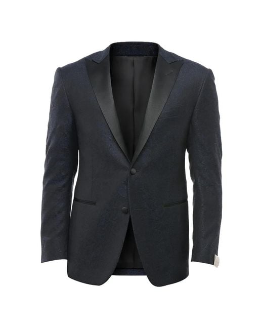 Corneliani Blue Jacquard-Pattern Satin-Lapel Blazer for men
