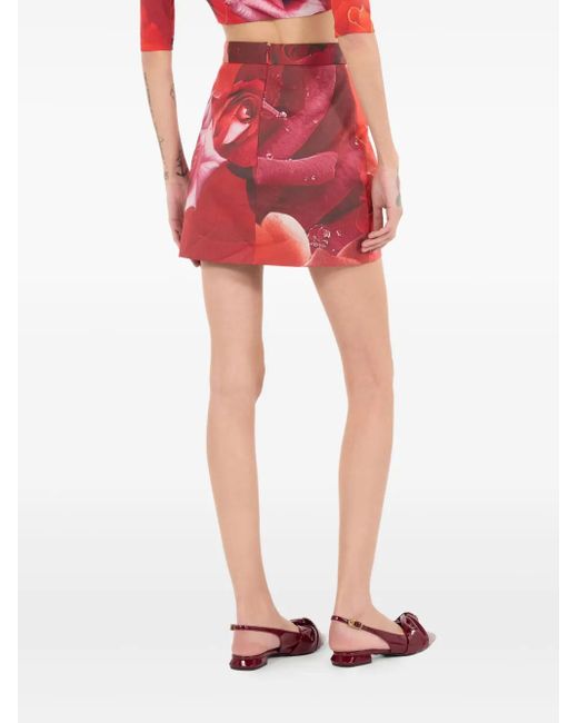 Roberto Cavalli Mini-Rok Met Roosprint in het Red