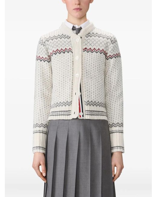 Thom Browne White Fair-Isle Cardigan