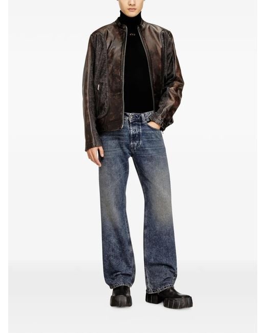 DIESEL Brown L-Krill-Dnm Panelled Leather Jacket for men