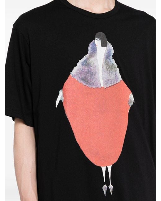 Yohji Yamamoto Black Graphic-print T-shirt for men