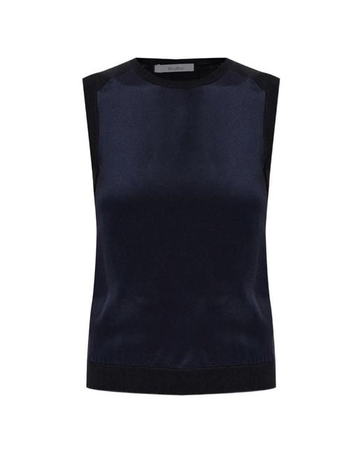 Max Mara Blue Ginseng Ribbed-Knit Silk Sweater