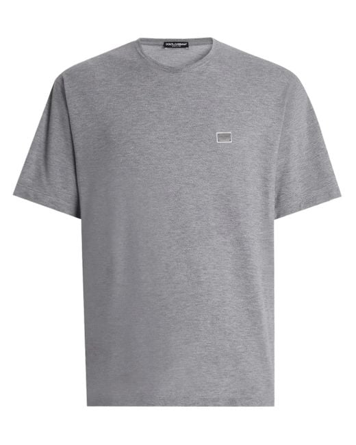 Dolce & Gabbana Gray Logo-Plaque Cotton T-Shirt for men