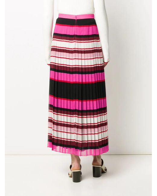 Valentino Garavani Red Striped Pleated Silk Skirt