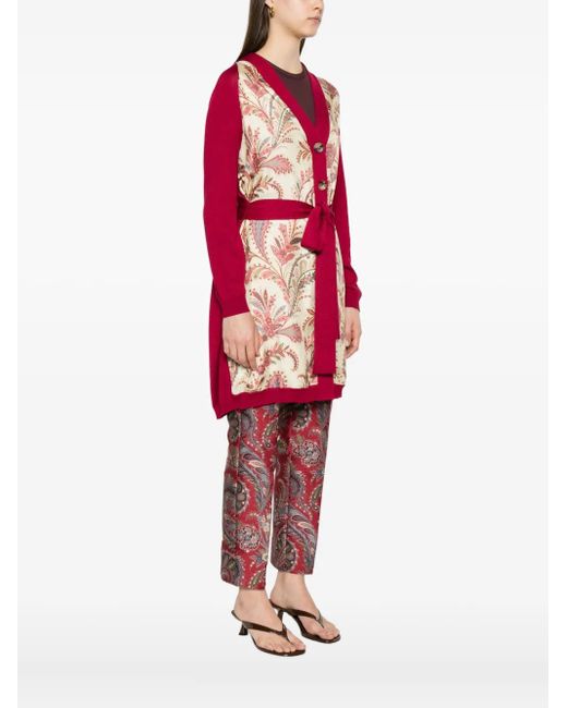 Etro Red Paisley-Panel Cardi-Coat