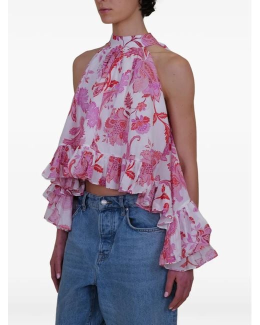 Azeeza Pink Plath Paisley Ruffled Top