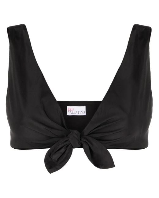 RED Valentino Black Tie-Front Cropped Tank Top