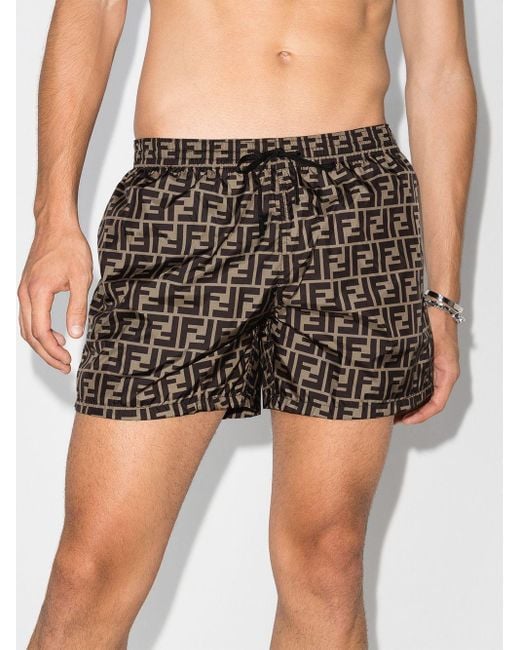 Fendi Double F Print Swim Shorts in Brown for Men | Lyst