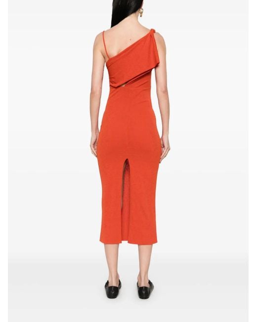 Nanushka Red Robe Mi-Longue À Design Asymétrique