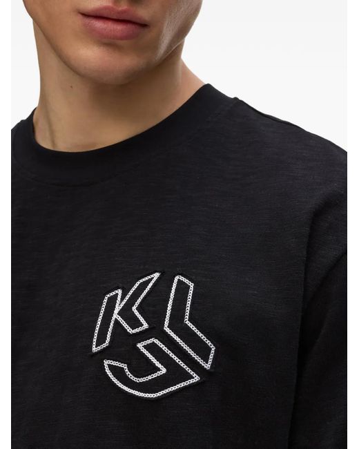 Karl Lagerfeld Black Logo-Embroidery T-Shirt for men