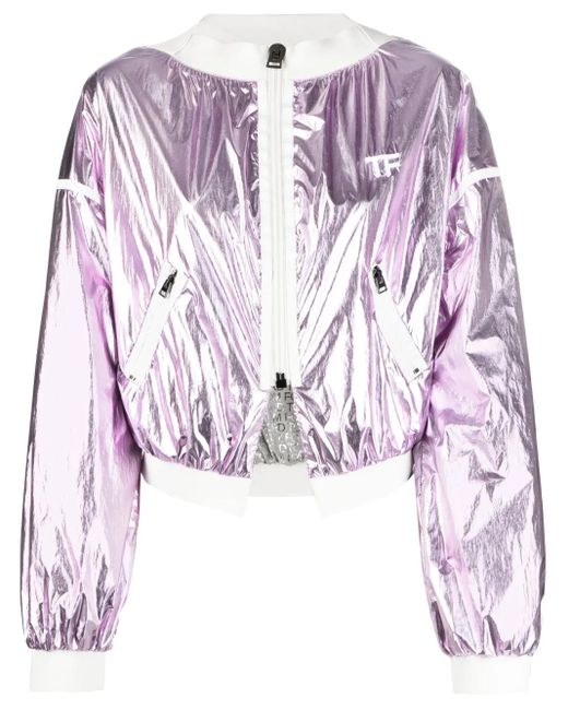 Tom Ford Pink Metallic Cropped Bomber Jacket