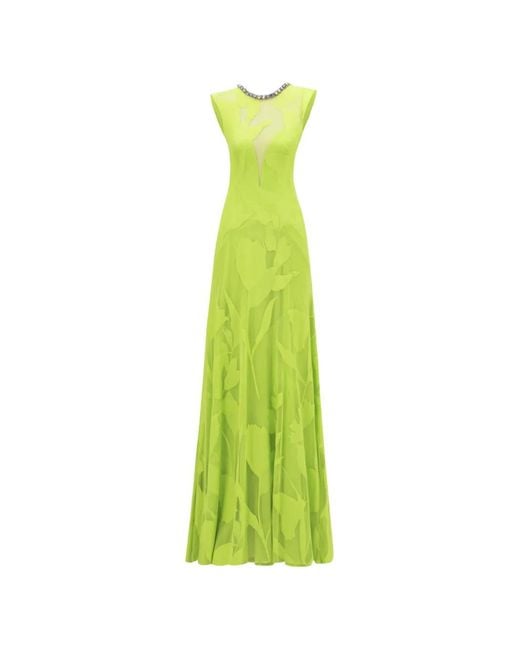Gemy Maalouf Green Patterned Lace Maxi Dress