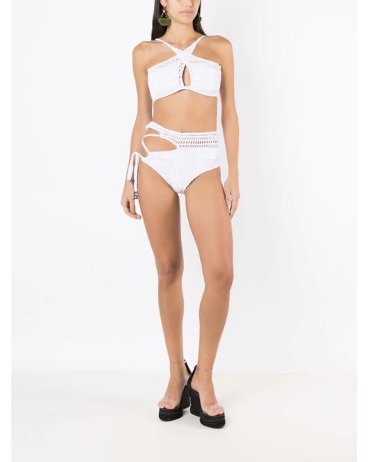 Amir Slama White Keyhole-Detail Open-Knit Bikini