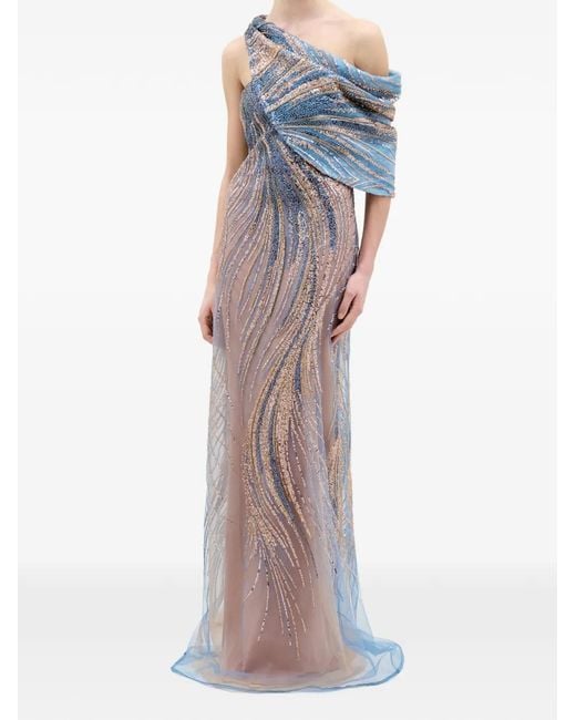 Silvia Tcherassi Blue Rayo De Luna Draped One-shoulder Gown Maxi Dress