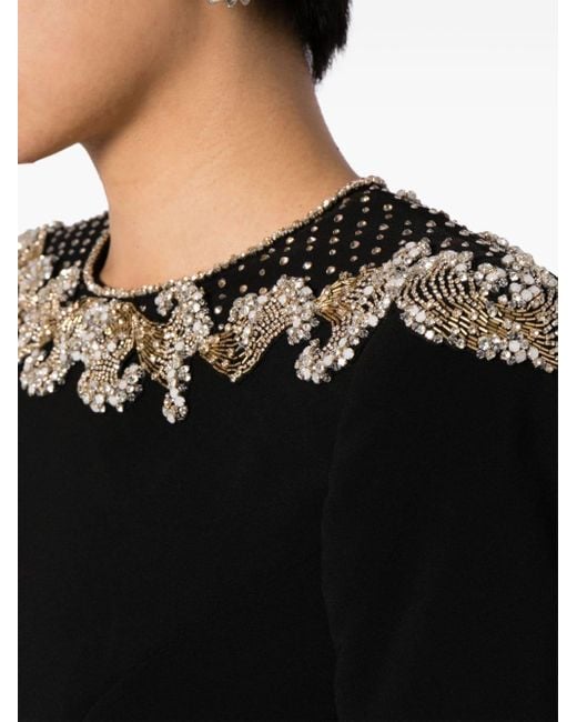Jenny Packham Black Lana Crystal-embellished Midi Dress