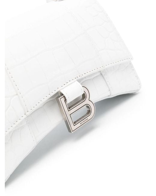 Mini sac à main Hourglass à effet peau de crocodile Balenciaga en coloris White