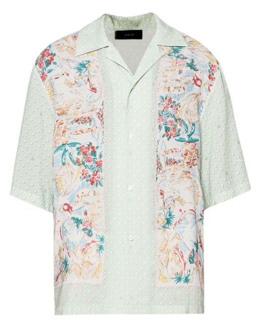 Amiri Gray Floral-print Bowling Shirt for men
