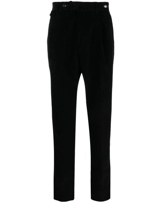 Tagliatore Black Corduroy Straight-Leg Cotton Trousers for men