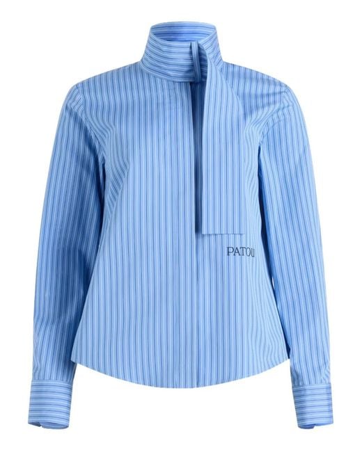 Patou Blue Striped Scarf-Collar Blouse