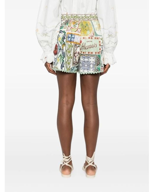 ALÉMAIS White Scalloped Printed Shorts