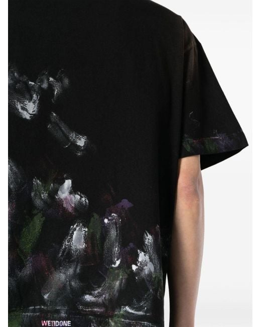 we11done Black Painterly-print Cotton T-shirt for men