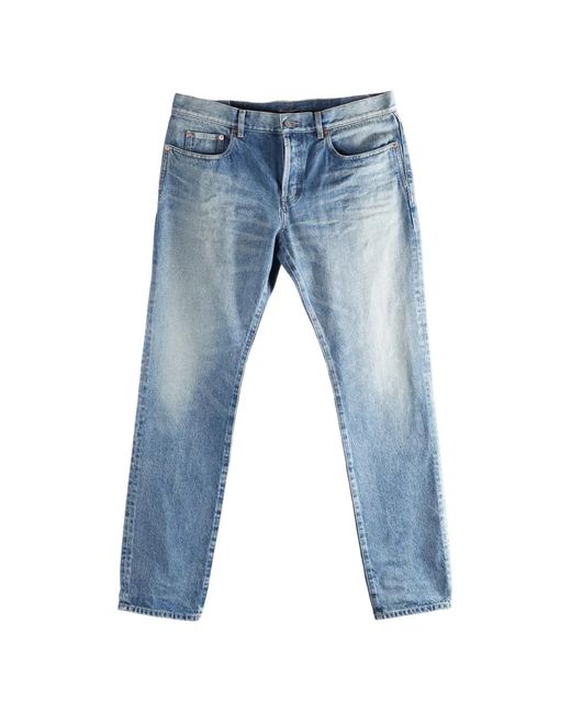 Saint Laurent Blue Logo-Patch Belt-Loop Jeans for men