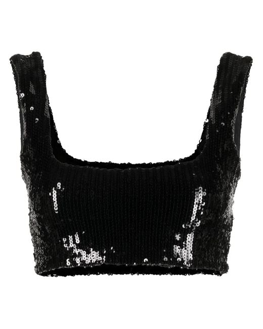 Galvan Black Beating Heart Sequin Crop Top