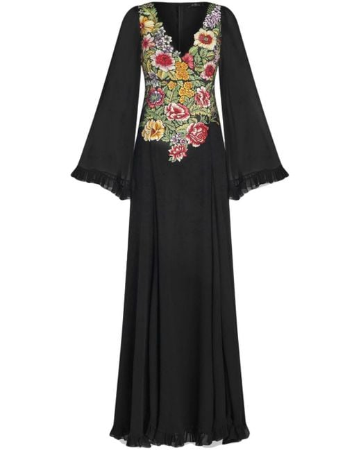 Etro Black Floral Embroidered Georgette Dress