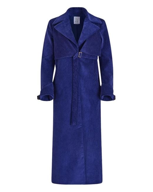 Rosie Assoulin Blue Yipee Ki-Yay Corduroy Belted Trench Coat