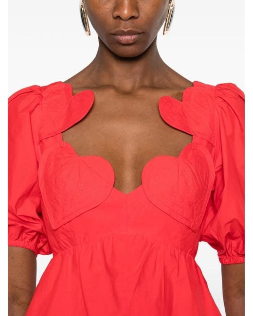 Farm Rio Red Heart Puff-Sleeve Blouse