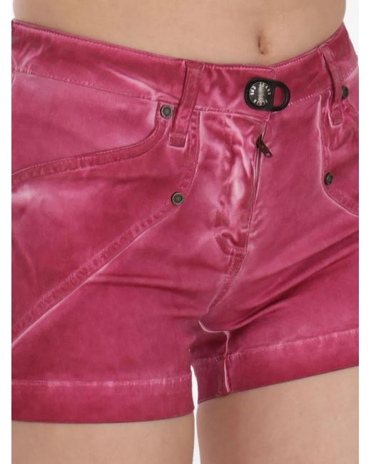Plein Sud Pink Faded Angled-Stitching Mini Shorts