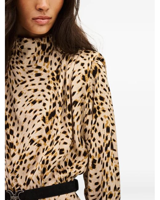 Ba&sh Natural Hoelia Animal-Print Long-Sleeved Shift Midi Dress