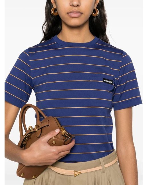 T-Shirt A Righe di Miu Miu in Blue