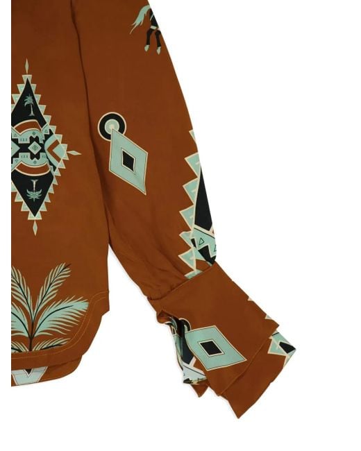Johanna Ortiz Brown Geometric-Print V-Neck Shirt