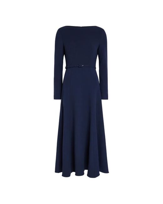 Roland Mouret Blue Belted Long-Sleeve Midi Dress