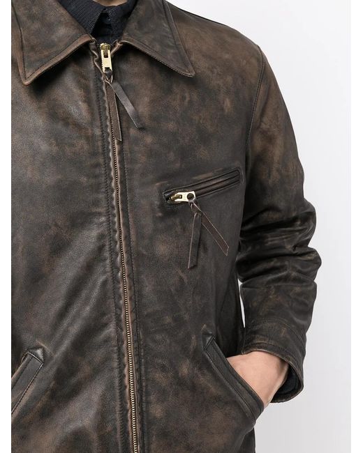 RRL Black Zipped Leather Jacket for men