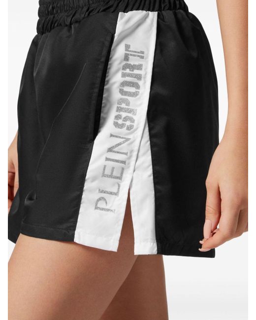 Pantalones cortos de running con franjas del logo Philipp Plein de color Black