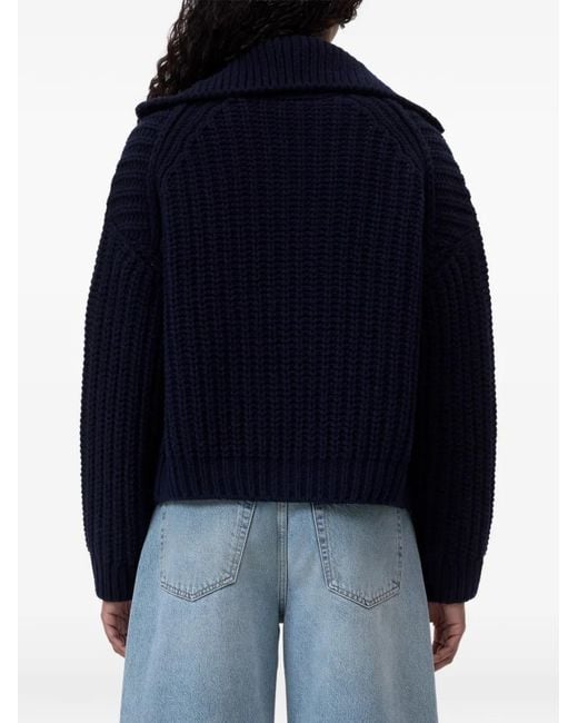 Closed Blue Chunky-Knit High-Neck Cardigan