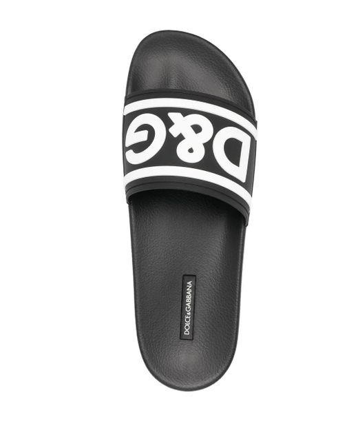Dolce & Gabbana Black Beach Slippers With Logo Print for men