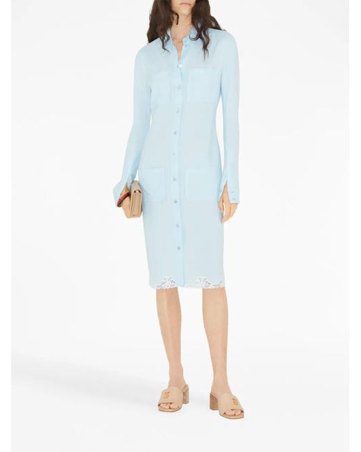 Burberry Blue Lace-Trim Shirt Dress
